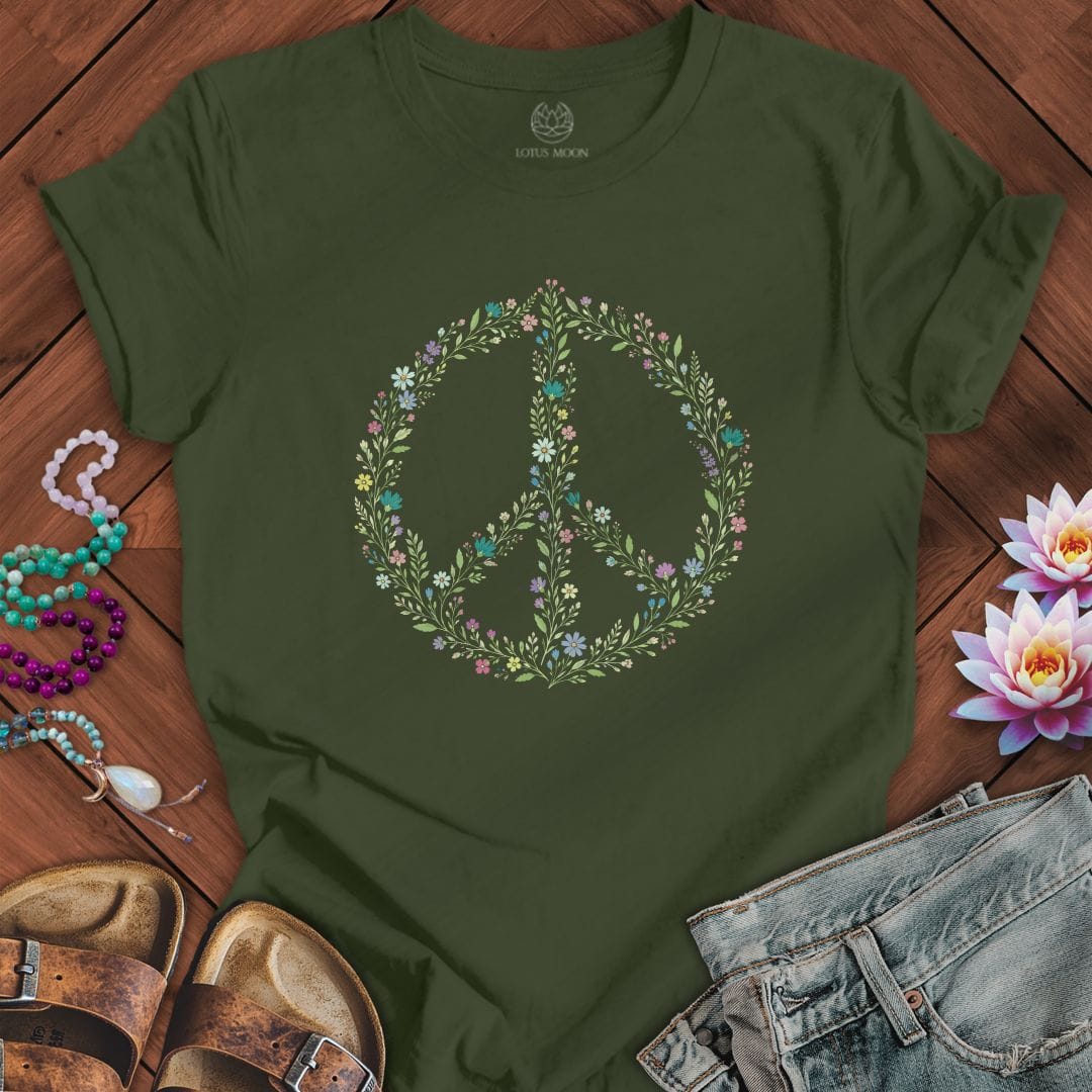 Printify T-Shirt Wildflower Peace Tee Military Green / S