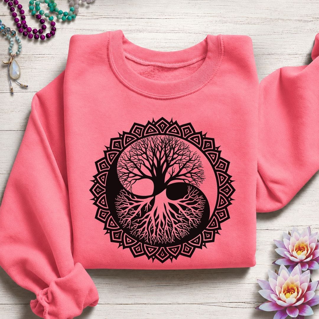 Printify Sweatshirt Yin Yang Tree of Life Sweatshirt Safety Pink / S
