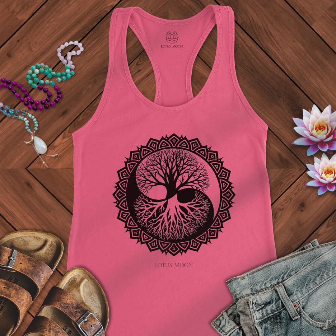 Yin Yang Tree Of Life Tank Solid Hot Pink