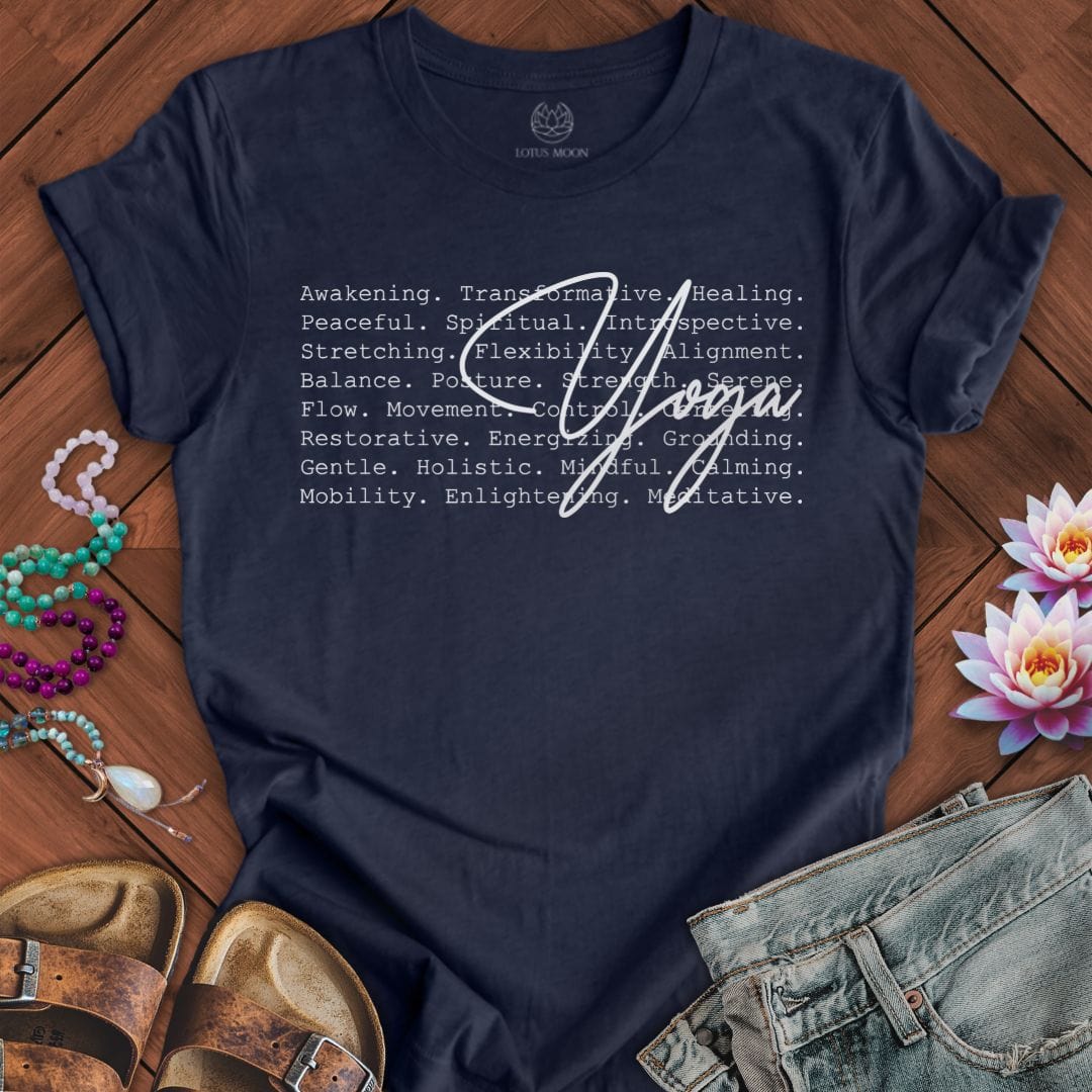 Yoga Text Tee Heather Midnight Navy