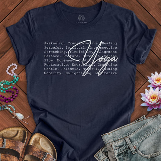 Yoga Text Tee Heather Midnight Navy