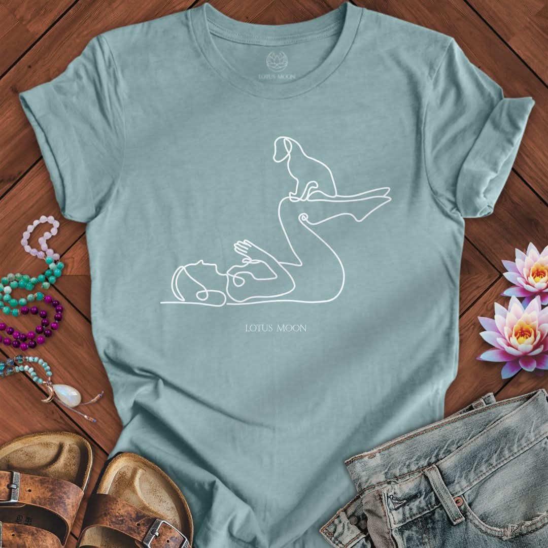 Yoga With Dog Tee Heather Blue Lagoon