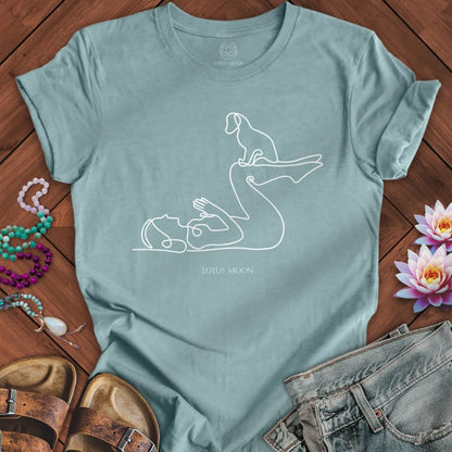 Yoga With Dog Tee Heather Blue Lagoon