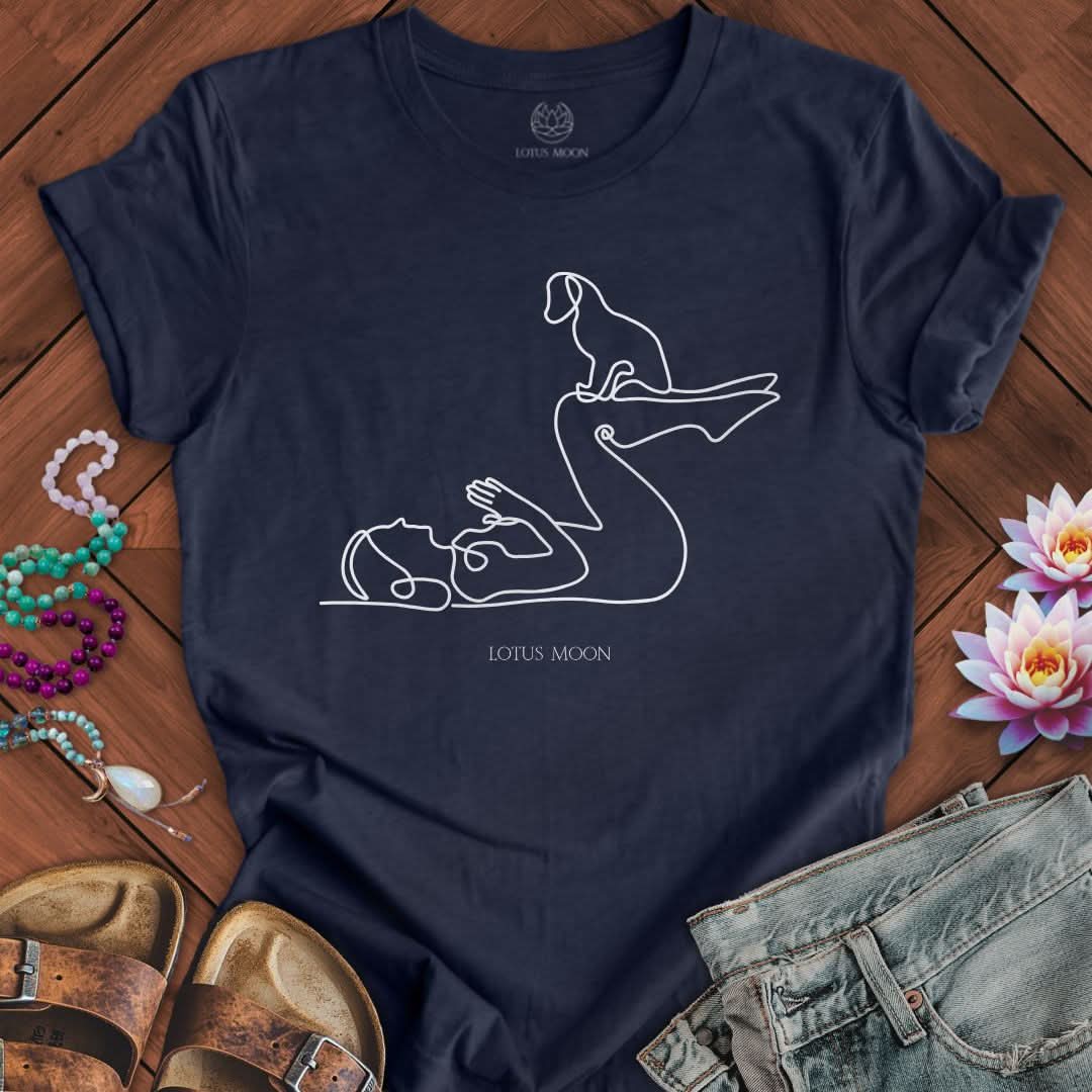 Yoga With Dog Tee Heather Midnight Navy