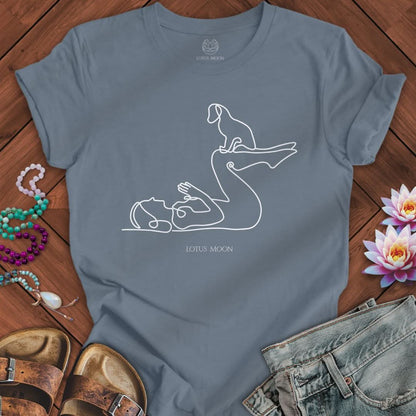 Yoga With Dog Tee Steel Blue
